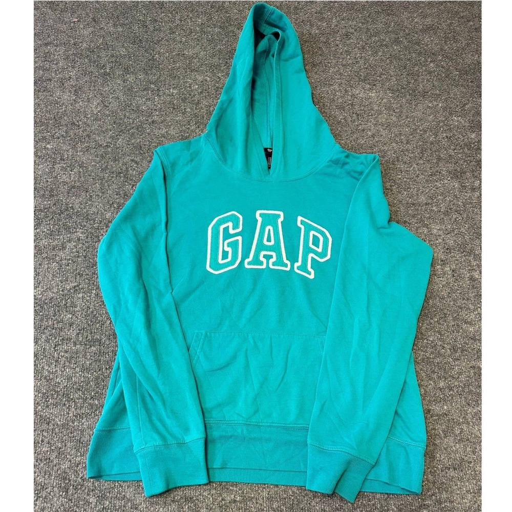Gap Hoodie Womens Size M Teal Blue Logo Pullover Long Sleeve Casual Sweatshirt